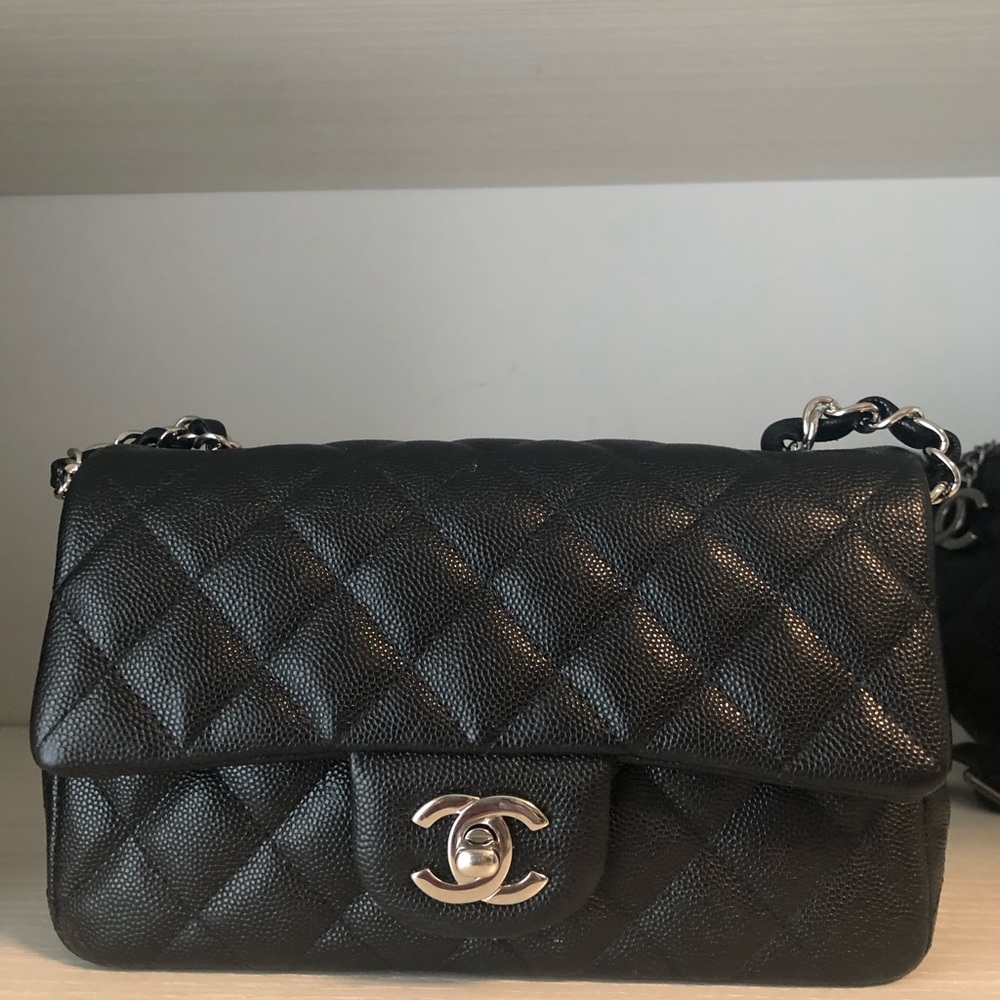 Chanel black CAVIAR rectangular mini flap bag